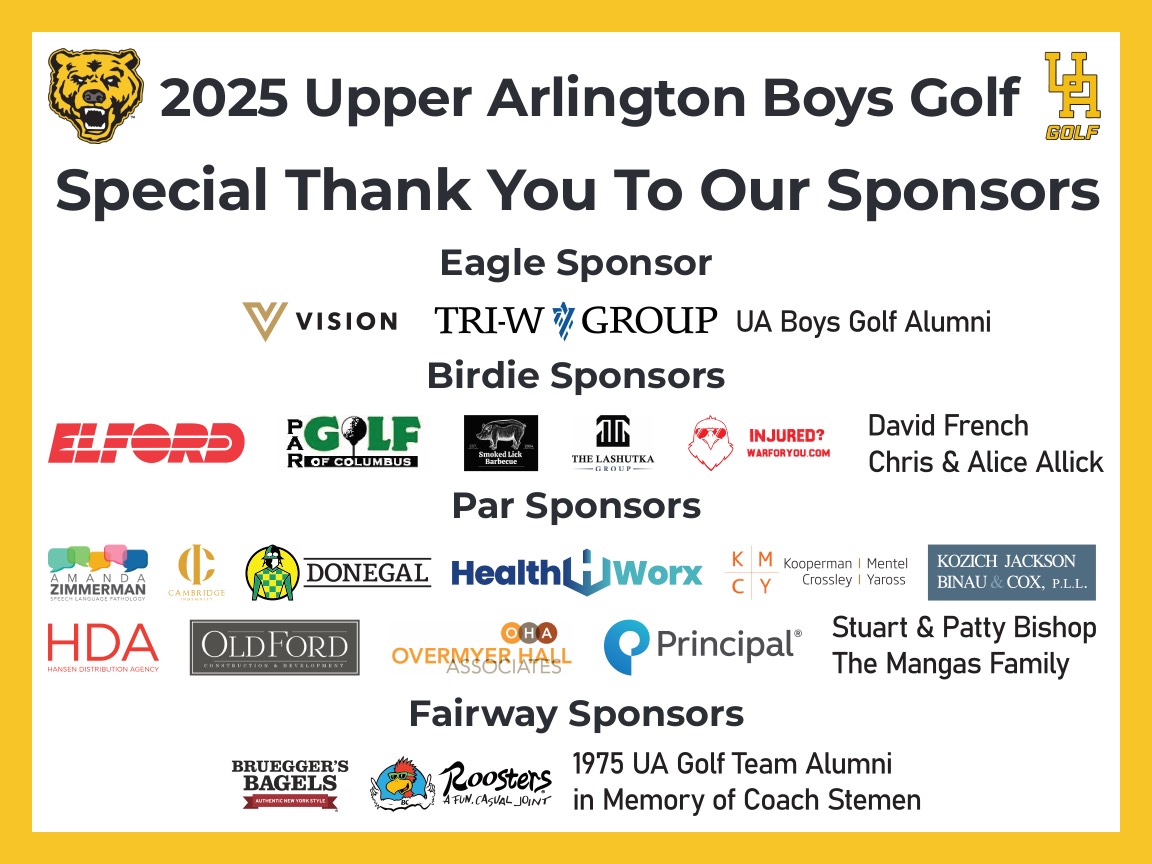 2025 Upper Arlington Boys Golf sponsors